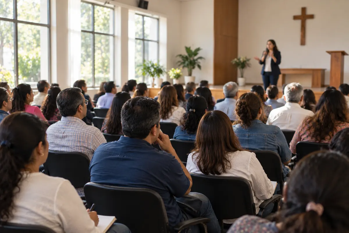 Conferencia para padres de familia en un auditorio